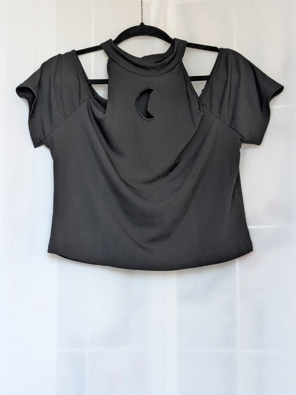 Black Cold-Shoulder Moon Cutout Women's Top
